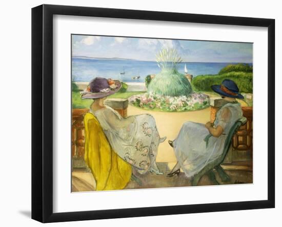 Two Young Women on a Terrace by the Sea; Deux Jeunes Filles Sur Une Terrasse En Face La Mer, 1922-Henri Lebasque-Framed Giclee Print