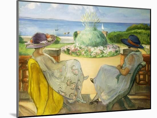 Two Young Women on a Terrace by the Sea; Deux Jeunes Filles Sur Une Terrasse En Face La Mer, 1922-Henri Lebasque-Mounted Giclee Print