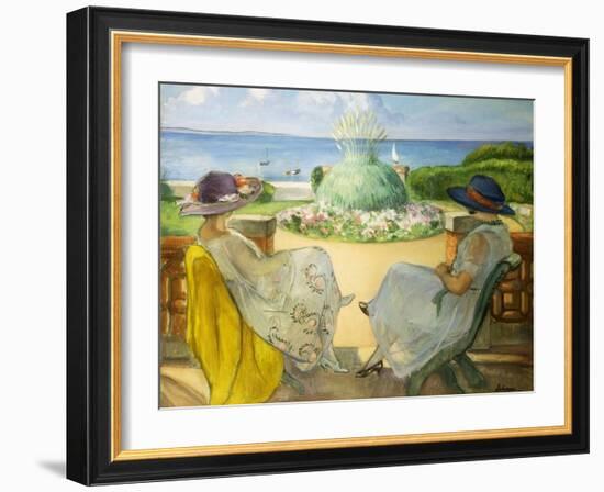 Two Young Women on a Terrace by the Sea; Deux Jeunes Filles Sur Une Terrasse En Face La Mer, 1922-Henri Lebasque-Framed Giclee Print