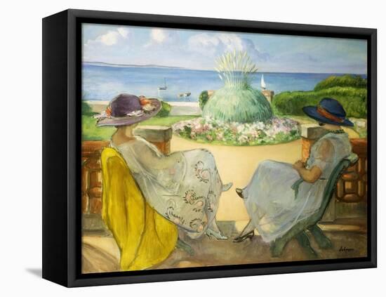 Two Young Women on a Terrace by the Sea-Henri Lebasque-Framed Premier Image Canvas