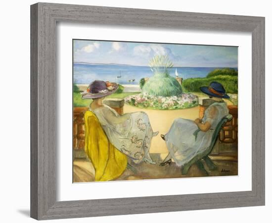 Two Young Women on a Terrace by the Sea-Henri Lebasque-Framed Giclee Print