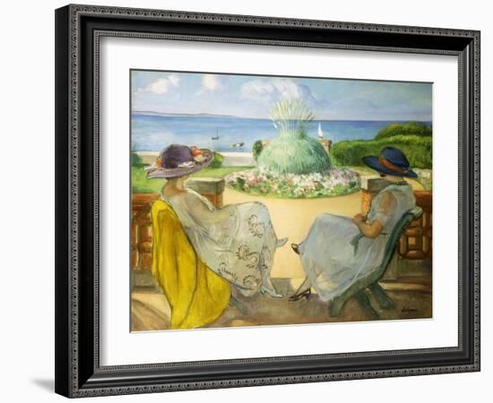 Two Young Women on a Terrace by the Sea-Henri Lebasque-Framed Giclee Print