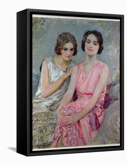 Two Young Women Seated-William Henry Margetson-Framed Premier Image Canvas