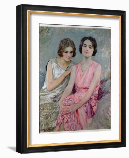 Two Young Women Seated-William Henry Margetson-Framed Giclee Print