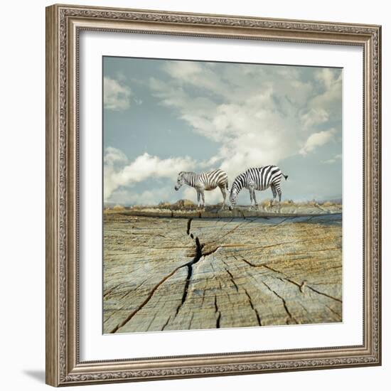 Two Zebras in a Surreal Landscape-Valentina Photos-Framed Photographic Print