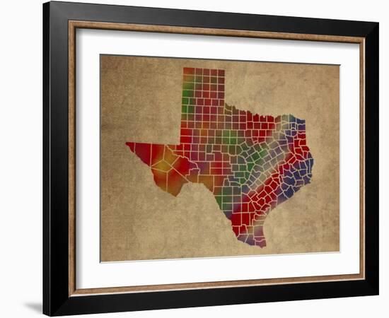 TX Colorful Counties-Red Atlas Designs-Framed Giclee Print