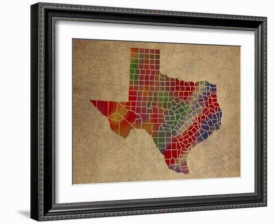 TX Colorful Counties-Red Atlas Designs-Framed Giclee Print