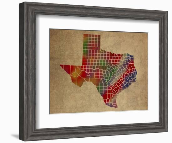 TX Colorful Counties-Red Atlas Designs-Framed Giclee Print