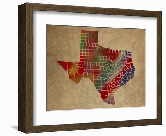 TX Colorful Counties-Red Atlas Designs-Framed Giclee Print