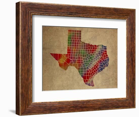 TX Colorful Counties-Red Atlas Designs-Framed Giclee Print