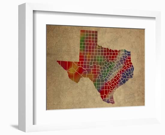 TX Colorful Counties-Red Atlas Designs-Framed Giclee Print