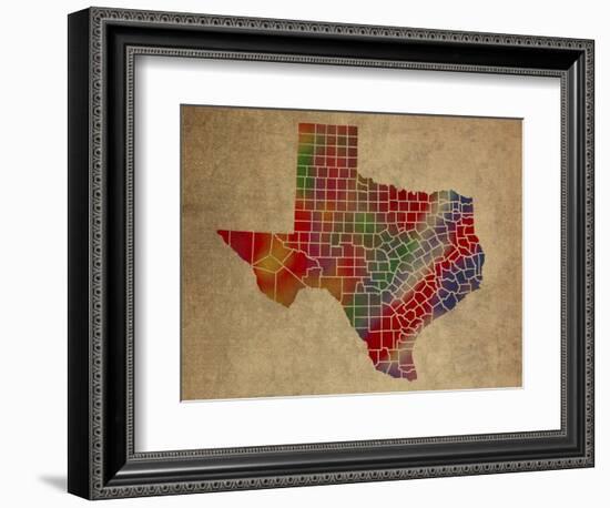 TX Colorful Counties-Red Atlas Designs-Framed Giclee Print