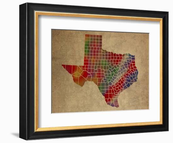 TX Colorful Counties-Red Atlas Designs-Framed Giclee Print