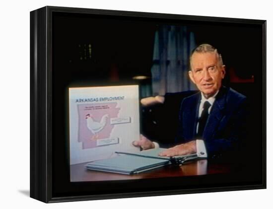 TX Magnate Ross Perot with AR State Employment Record Chart, Attacking Candidate Bill Clinton-Ted Thai-Framed Premier Image Canvas