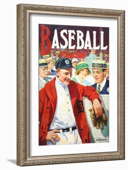 Ty Cobb Painting Of Detroit Tigers Centerfielder Ty Cobb (1886-1961) 1916 Issue Baseball Magazine-JF Kernan-Framed Premium Giclee Print