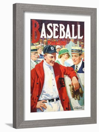 Ty Cobb Painting Of Detroit Tigers Centerfielder Ty Cobb (1886-1961) 1916 Issue Baseball Magazine-JF Kernan-Framed Art Print