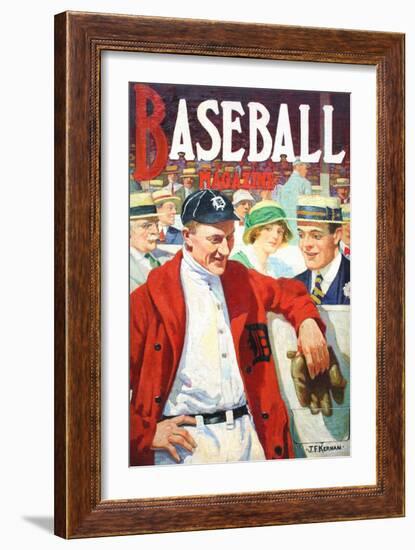 Ty Cobb Painting Of Detroit Tigers Centerfielder Ty Cobb (1886-1961) 1916 Issue Baseball Magazine-JF Kernan-Framed Art Print