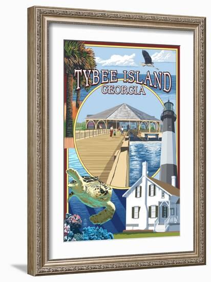 Tybee Island, Georgia - Montage-Lantern Press-Framed Art Print