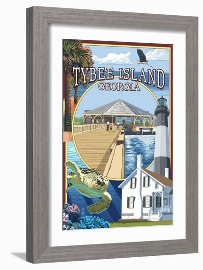 Tybee Island, Georgia - Montage-Lantern Press-Framed Art Print