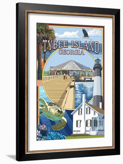 Tybee Island, Georgia - Montage-Lantern Press-Framed Art Print