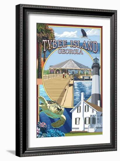 Tybee Island, Georgia - Montage-Lantern Press-Framed Art Print