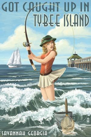 Tybee Island, Georgia - Pinup Girl Fishing' Art Print - Lantern Press