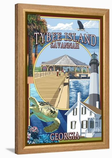 Tybee Island - Savannah, Georgia - Montage-Lantern Press-Framed Stretched Canvas