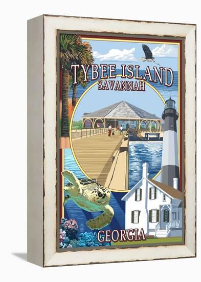 Tybee Island - Savannah, Georgia - Montage-Lantern Press-Framed Stretched Canvas