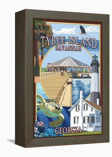 Tybee Island - Savannah, Georgia - Montage-Lantern Press-Framed Stretched Canvas