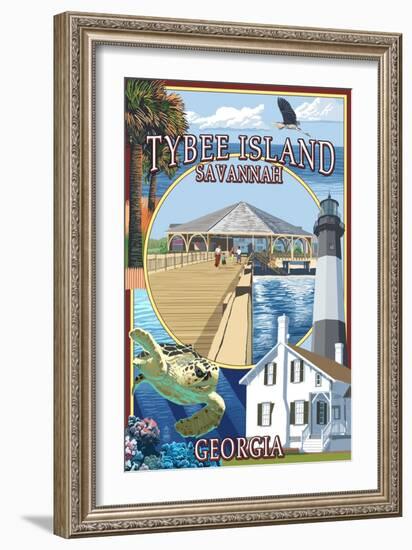 Tybee Island - Savannah, Georgia - Montage-Lantern Press-Framed Art Print