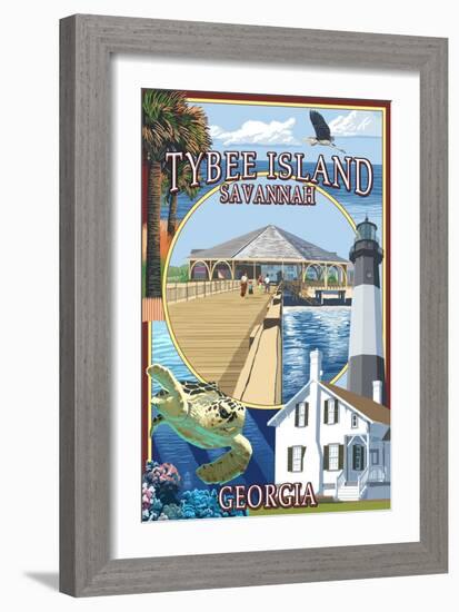 Tybee Island - Savannah, Georgia - Montage-Lantern Press-Framed Art Print