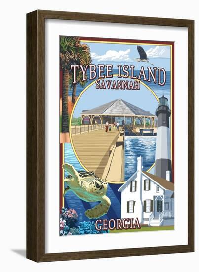 Tybee Island - Savannah, Georgia - Montage-Lantern Press-Framed Art Print