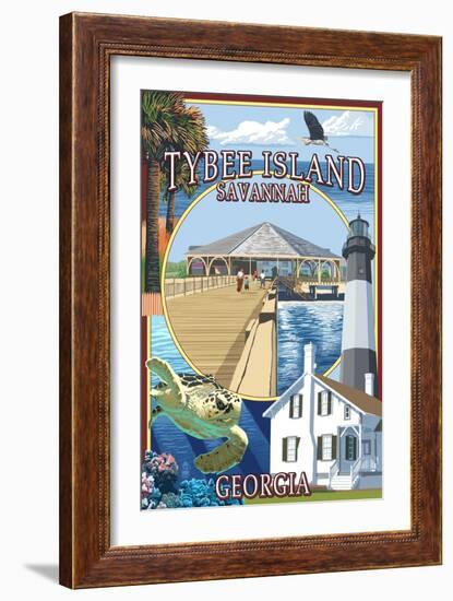 Tybee Island - Savannah, Georgia - Montage-Lantern Press-Framed Art Print