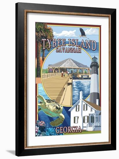 Tybee Island - Savannah, Georgia - Montage-Lantern Press-Framed Art Print