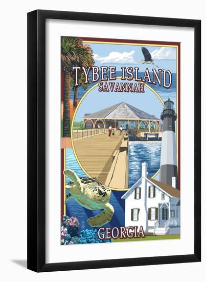 Tybee Island - Savannah, Georgia - Montage-Lantern Press-Framed Art Print