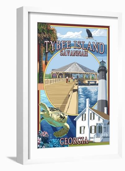 Tybee Island - Savannah, Georgia - Montage-Lantern Press-Framed Art Print