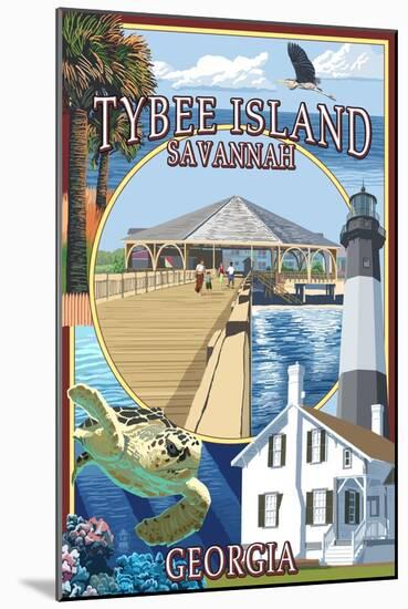 Tybee Island - Savannah, Georgia - Montage-Lantern Press-Mounted Art Print