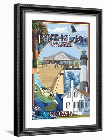 Tybee Island - Savannah, Georgia - Montage-Lantern Press-Framed Art Print