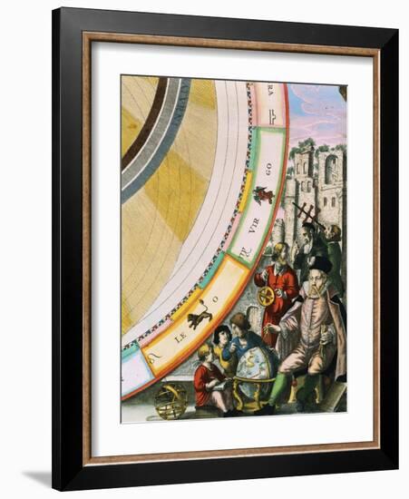 Tycho Brahe, Detail from a Map of his System of Planetary Orbits from The Celestial Atlas-Andreas Cellarius-Framed Giclee Print