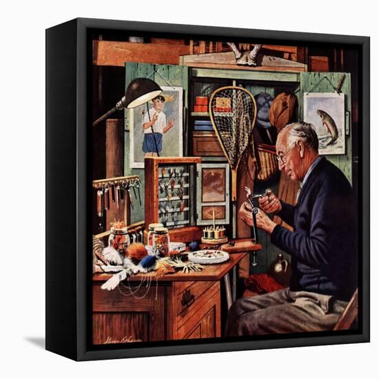 "Tying Flies", March 4, 1950-Stevan Dohanos-Framed Premier Image Canvas