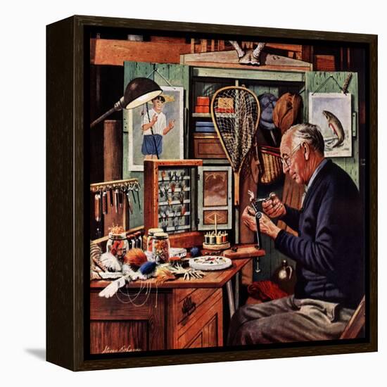 "Tying Flies", March 4, 1950-Stevan Dohanos-Framed Premier Image Canvas