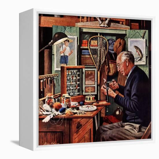 "Tying Flies", March 4, 1950-Stevan Dohanos-Framed Premier Image Canvas