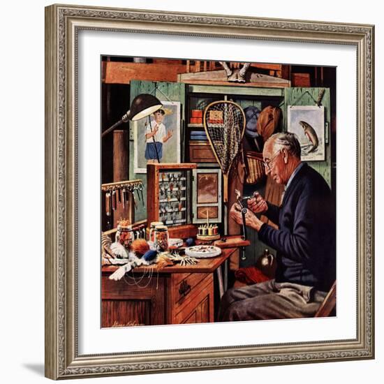 "Tying Flies", March 4, 1950-Stevan Dohanos-Framed Giclee Print