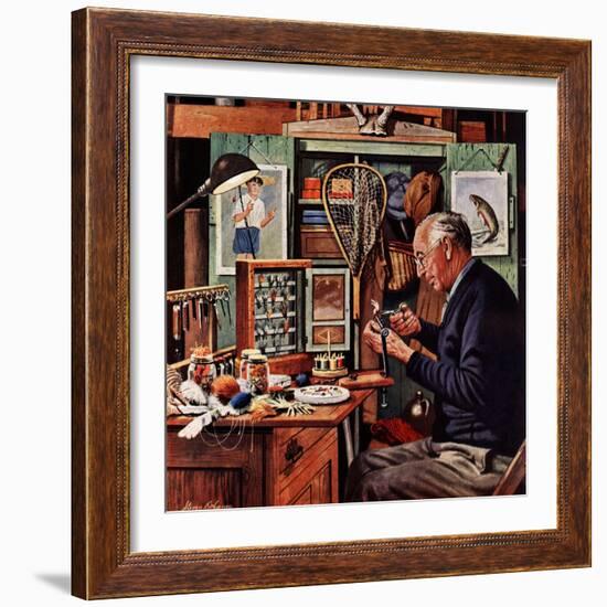 "Tying Flies", March 4, 1950-Stevan Dohanos-Framed Giclee Print