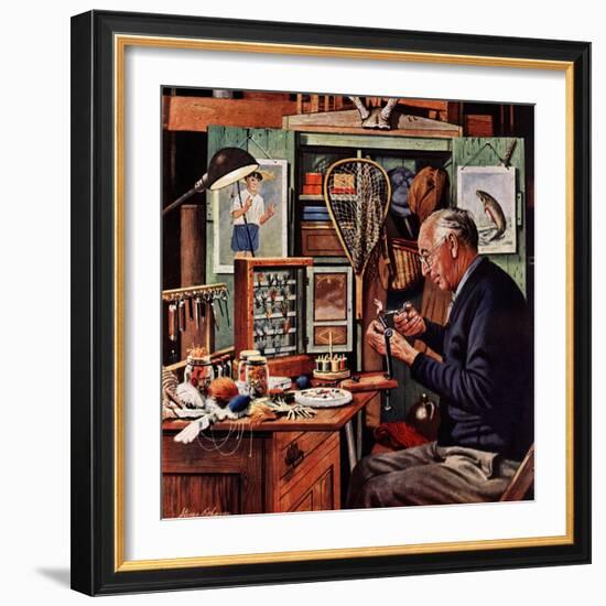 "Tying Flies", March 4, 1950-Stevan Dohanos-Framed Giclee Print