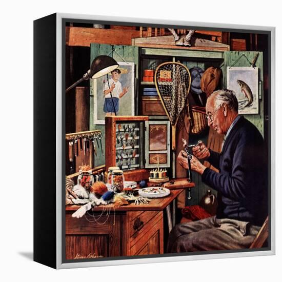 "Tying Flies", March 4, 1950-Stevan Dohanos-Framed Premier Image Canvas