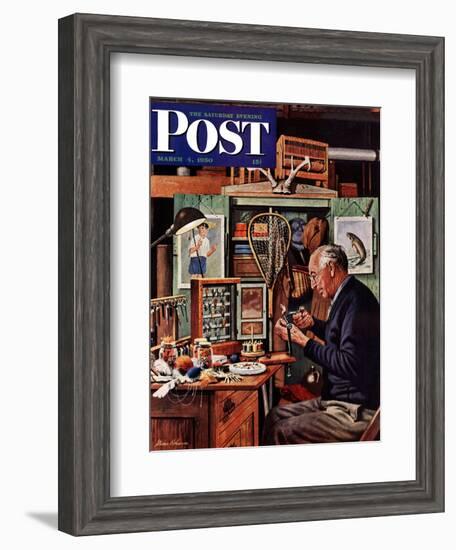 "Tying Flies" Saturday Evening Post Cover, March 4, 1950-Stevan Dohanos-Framed Giclee Print