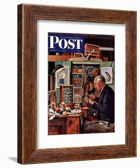 "Tying Flies" Saturday Evening Post Cover, March 4, 1950-Stevan Dohanos-Framed Giclee Print