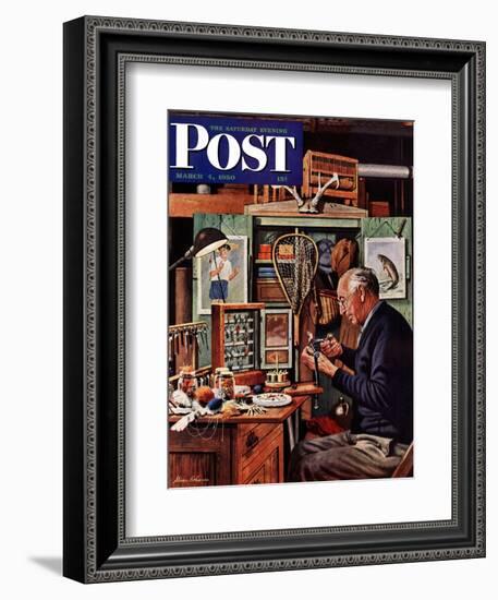 "Tying Flies" Saturday Evening Post Cover, March 4, 1950-Stevan Dohanos-Framed Giclee Print