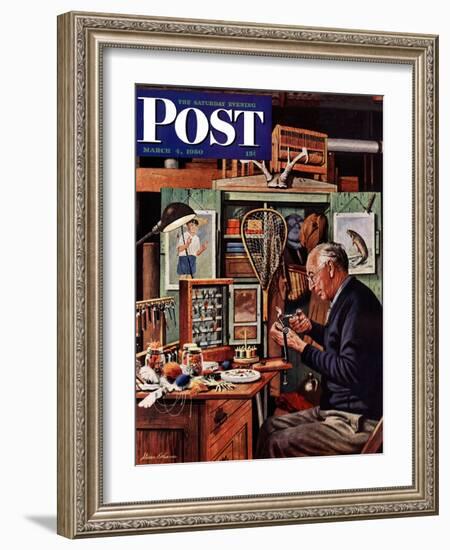 "Tying Flies" Saturday Evening Post Cover, March 4, 1950-Stevan Dohanos-Framed Giclee Print